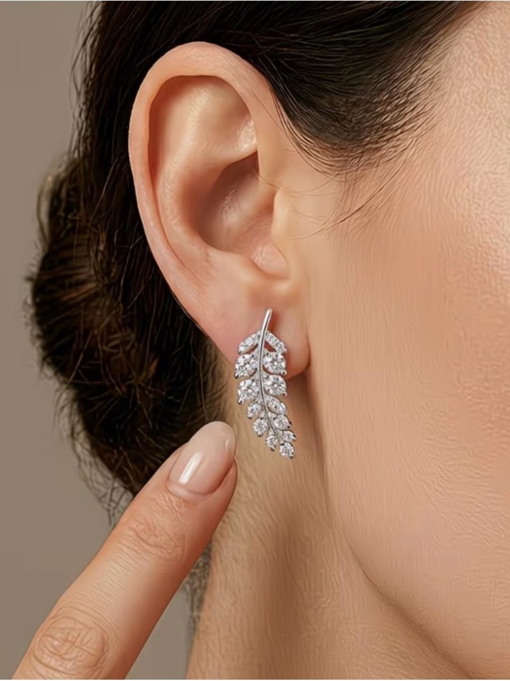 Silver Plated Leaf CZ Ear Climbers. New.